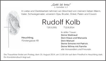 Traueranzeige von Rudolf Kolb von Pegnitz-Zeitung